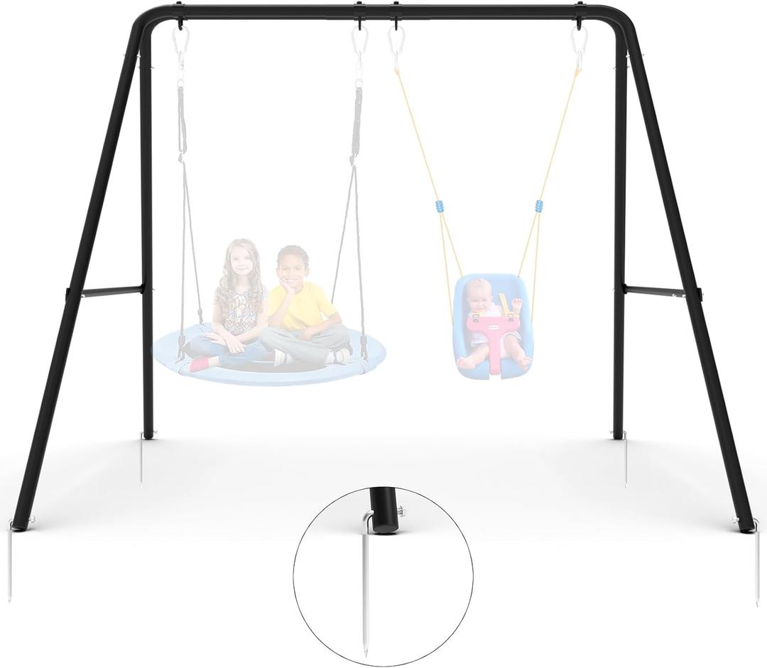 Swing Frame,2 Seats Swing Stand with Ground Stakes, Heavy Duty Thickened Metal A Stand Frame Supports up to 440lbs,for Indoor Outdoor Kids and Adults(Without Seat)