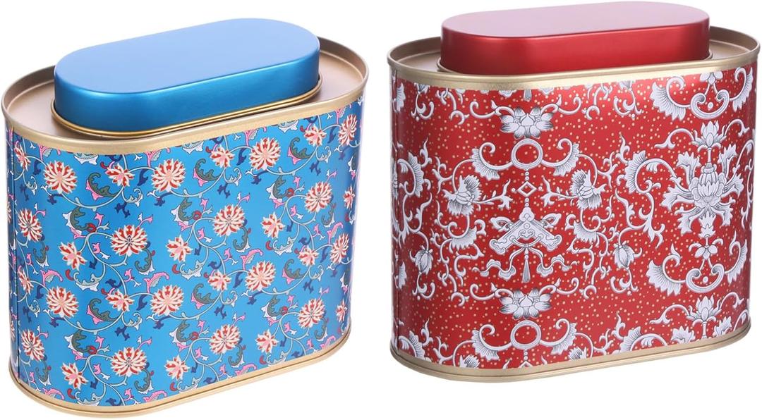 2-Pack Large Tea Tins for Loose Tea With Lid - Metal Sealed Jar Tea Canister Oval Shape 3.53~7oz Small Tin Cans Loose Tea Storage Kitchen Canisters Tea Bag Organizer, Coffee, Candy, Herbs Canister