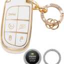 for Jeep Key Fob Cover Compatible with Jeep Grand Cherokee Compass Challenger Charger Durango Journey Renegade 3 4 5 Buttons, Soft TPU Key Shell White
