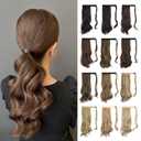 SOFEIYAN Curly Ponytail Extension 15 Inch Heat Resistant Synthetic Natural Wavy Hairpiece Wrap Around Pony Tail Hair Extensions (Medium Brown / Light Auburn Mixed)