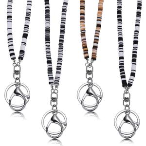 4 Set Clay Beads Heisi Cute Lanyard Black White Beaded Lanyards for ID Badges Kit Boho Teacher Lanyards for ID Badges and Keys Breakaway Gift for Women Nurse Teacher