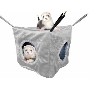 Vedem Small Animals Cube Hammock for Ferret, Rat, Chinchilla, Squirrel, Guinea Pig Cage Hanging Warm Hideout Bed (Grey)