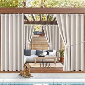 Waterproof Outdoor Curtain W84 x L84 - Grommet Top Sunlight Blocking Window Treatment Drapes Blackout Curtains for Home Bedroom Living Room Outdoor Patio Porch Gazebo (Light Taupe, 2 Panels)