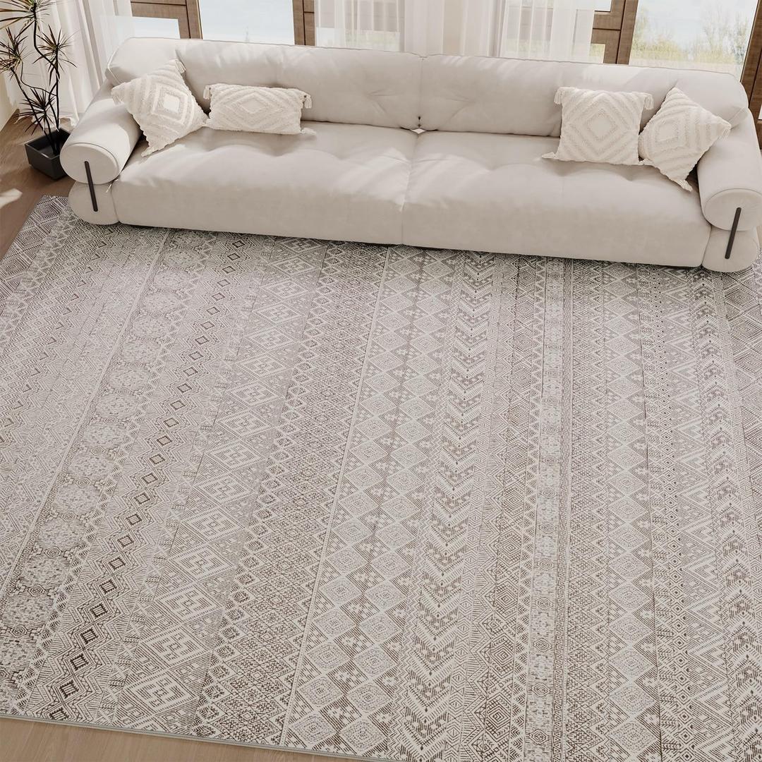 Area Rug for Living Room Neutral Rug 8x10 Machine Washable Rugs Thin Soft Carpet for Bedroom Dining Room Rugs Modern Moroccan Farmhouse Nursery Office Home House Large Brown