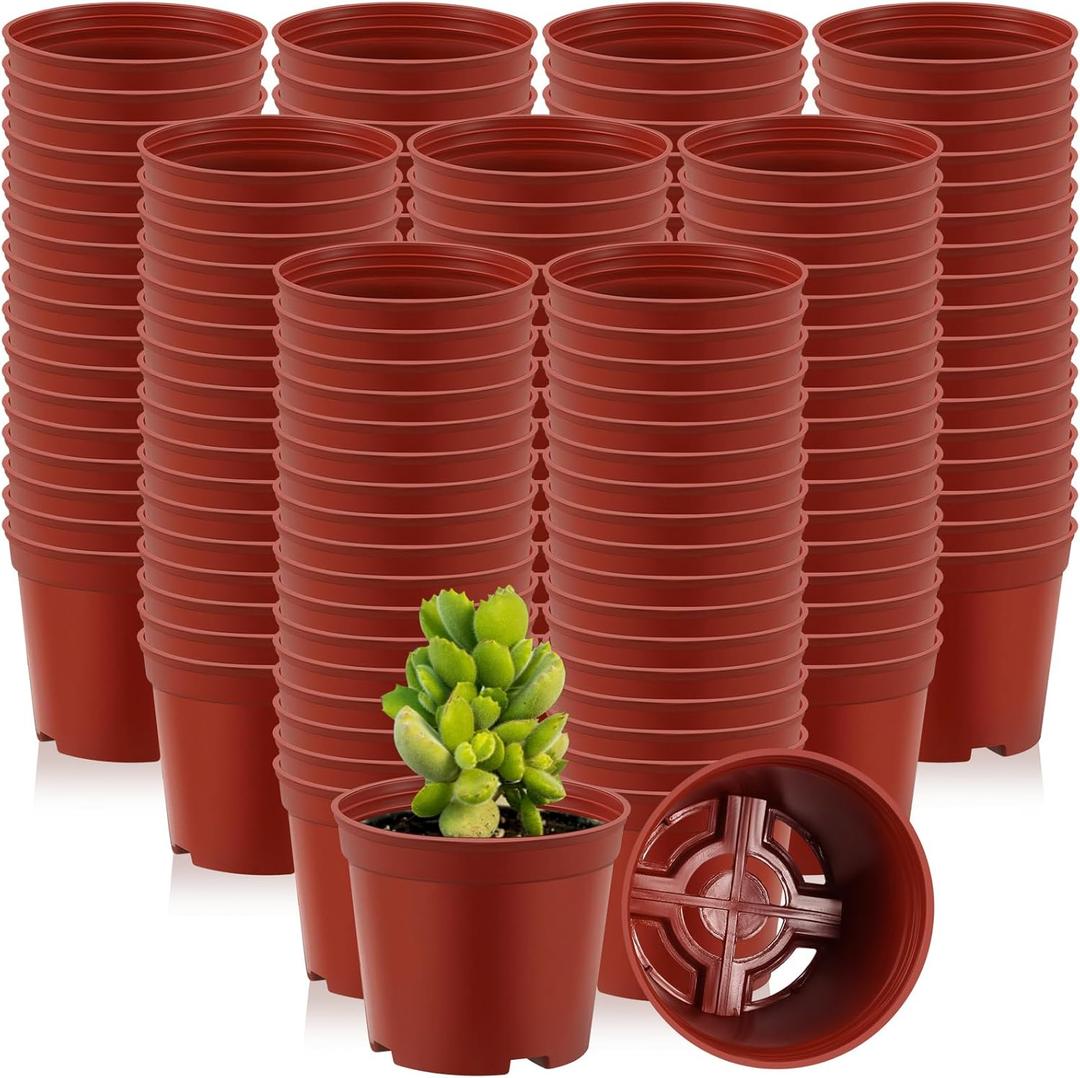 Yaomiao 200 Pcs 3 Inch Red Mini Plastic Plant Pot Nursery Seedling Pots Seed Starter with Drainage Holes for Indoor Outdoor Garden Succulent Plants Cuttings Transplanting