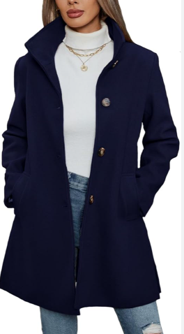 Jenkoon Women Single-Breasted A-Lined Winter Coat Mid Long Wool Blend Coat XS