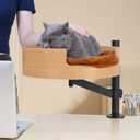 Cat Bed Desk with Pet Mat, Cat Hammock for Desk, Cat Bed Desk with Wooden Bowl, 360 Rotation and Adjustable Height, Brown