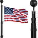 25FT Telescoping Flag Pole Kit, Extra Thick Heavy Duty 14 Gauge Aluminum Telescopic Flagpole, Inground with 3x5 American Flag, for Residential or Commercial (Black)