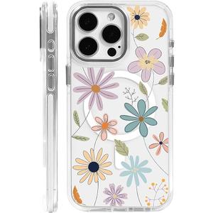 OKBUOK for iPhone 13 Pro Max Case [Compatible with Magsafe], Girls Women Clear Magnetic Case Silicone Shockproof Protective Cover with Pattern Colorful Abstract Flowers