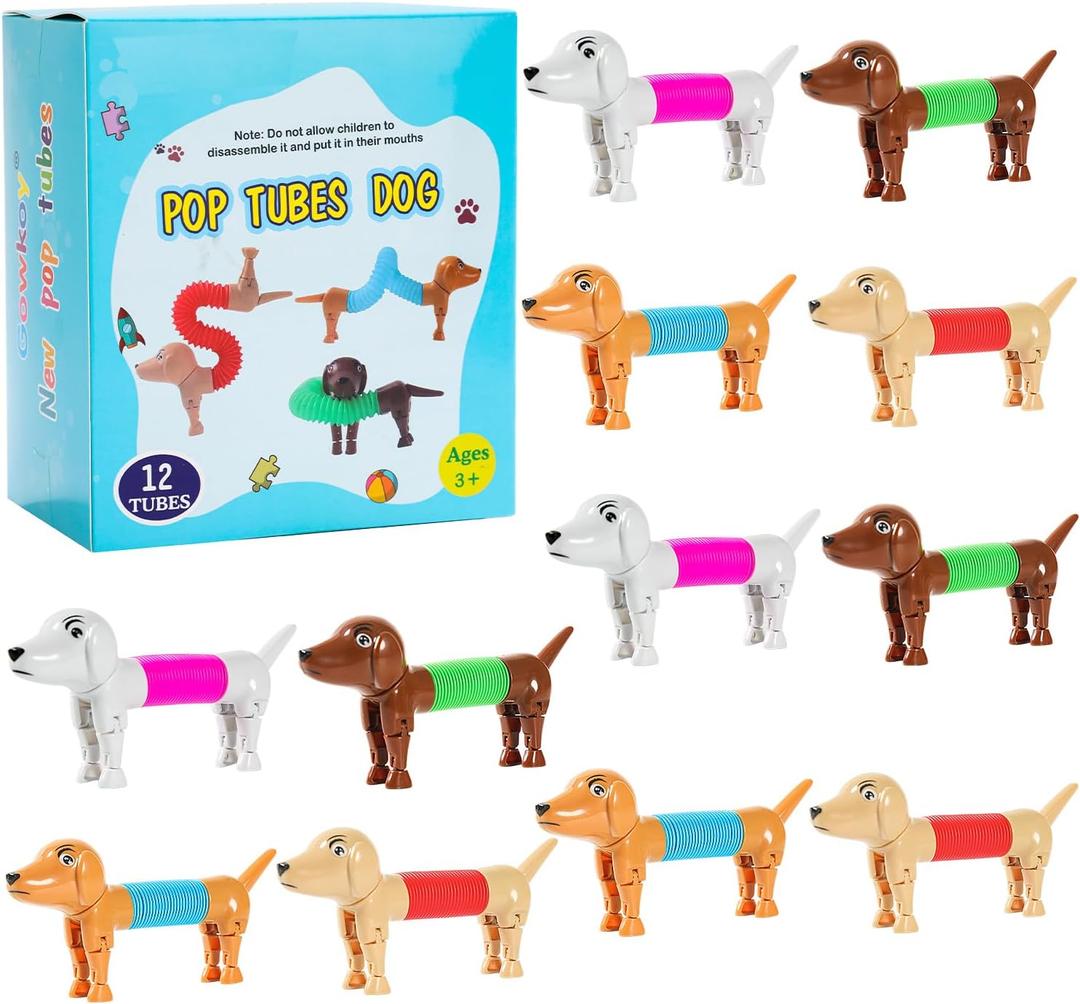 Limpskys Dog pop Tubes fidgets, Travel Toys for Toddlers 3-5, Sensory Toys for Kids 5-7, fidgets for Kids, Animal pop Tubes, Easter Egg fillers,Easter Basket Stuffers12 Pcs Dog