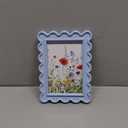 4x6 Inches Haze Blue Flower Wavy Picture Frame Cute Wavy Edge Wooden Real Glass Photo Frame for Desktop Display Home Decor Family Friends Wedding Graduation Gifts