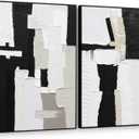 SAFERRYHOME Hand-Painted Thick 3D Textured Abstract Wall Art, Size: 24"x36"x2 Panels