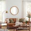 Scalloped Round Mirror 24", Wood Framed Nursery Wall Mirror with Tempered Glass, Decorative Wavy Edge Circle Mirror for Bedroom, Entryway or Living Room