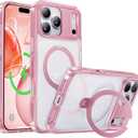 CASEKOO Pink for iPhone 17 Pro Max Case with Ultra Magnetic Stand, Fit for MagSafe, 16FT Military Grade Protection, Kickstand for Viewing & Work, Clear Back, Pink