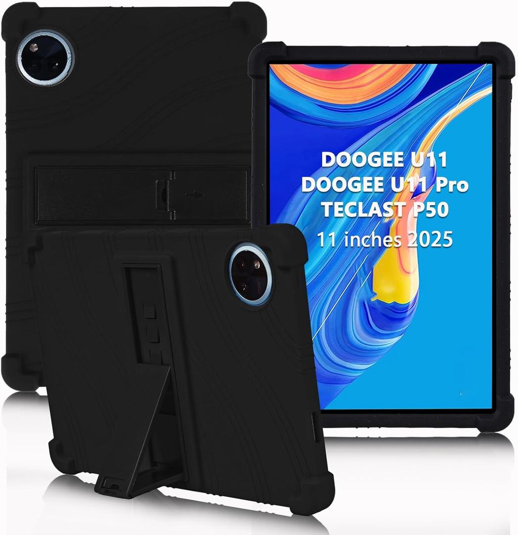 ATOOZ for DOOGEE U11 Case 11 Inch,Soft Silicone Kids Case for DOOGEE U11 Pro Tablet 2025/Teclast P50 Tablet with Stand (Black)
