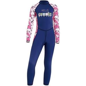 DIVE & SAIL Kids One Piece Long Sleeve Swimsuit Sun Protection Sunsuit Rash Guard, Size L