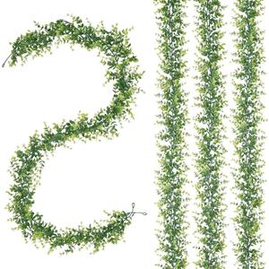 CQURE 4Pcs Faux Eucalyptus Garland, Artificial Eucalyptus Leaves Hanging Vines Table Greenery Garland for Wedding Backdrop Arch Wall Table Party Indoor Outdoor Decor