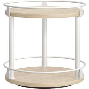 Lazy Susan Organizer, Rotating Spice Rack, 2 Tier Spice Turntable Organizer, Industrial Turntable Spice Holder, for Kitchen Countertop, Compact and Versatile, White and Light Oak SR22WG