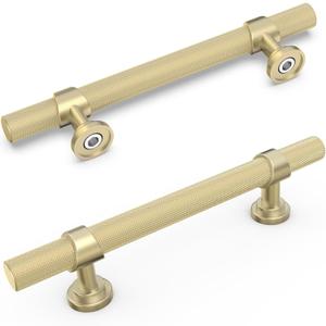 10 Pack 3-3/4 Inch Cabinet Pulls knurled Brushed Gold Kitchen Cabinet Handles Aluminum and Zinc Alloy Drawer Pulls Solid Cabinet Hardware (3-3/4'' Hole Center(96mm))