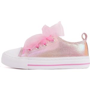 HugRain Little Girls Kids Classic Sparkle Low Top Lace Up Sneakers Walking Shoes (8 Toddler)