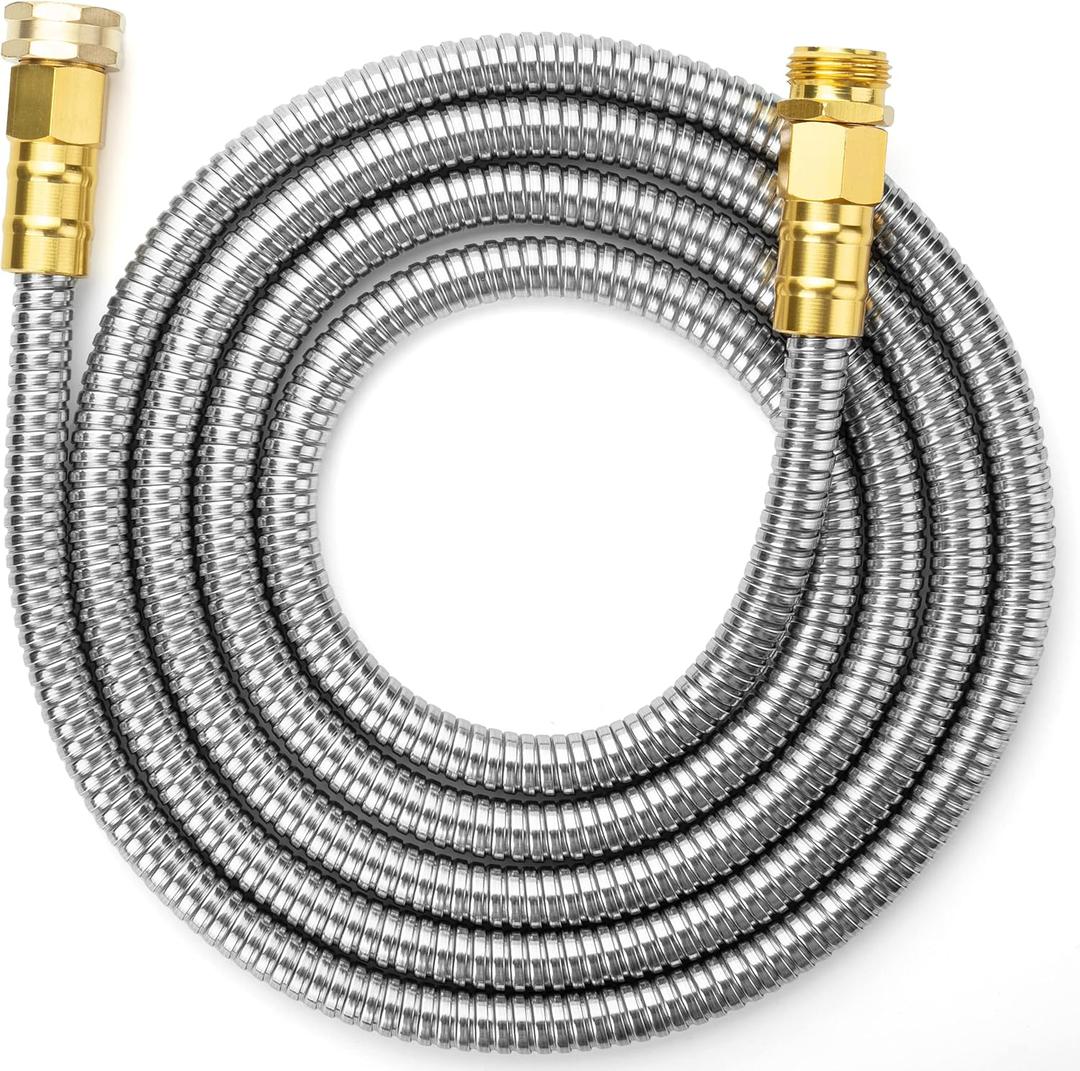 UNCO 10 Feet Stainless Steel No Kink Metal Garden Hose (Silver)