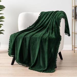 PAVILIA Fleece Throw Blanket for Couch with Pom Pom Fringe, Emerald Green, Soft Cozy Fuzzy Flannel Blanket for Sofa Bed, Lightweight Plush All Season Throw, 50x60 Inches PAVILIA Fleece Throw Blanket for Couch with Pom Pom Fringe, Emerald Green, Soft Cozy Fuzzy Flannel Blanket for Sofa Bed, Lightweight Plush All Season Throw, 50x60 Inches