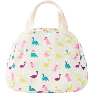 Cute Corduroy Insulated Lunch Box for Girls Women, Large Capacity Reusable Cooler Bag for Kids, Toddlers, Preschool and Elementary School Lunch Bag(Dinosaur)