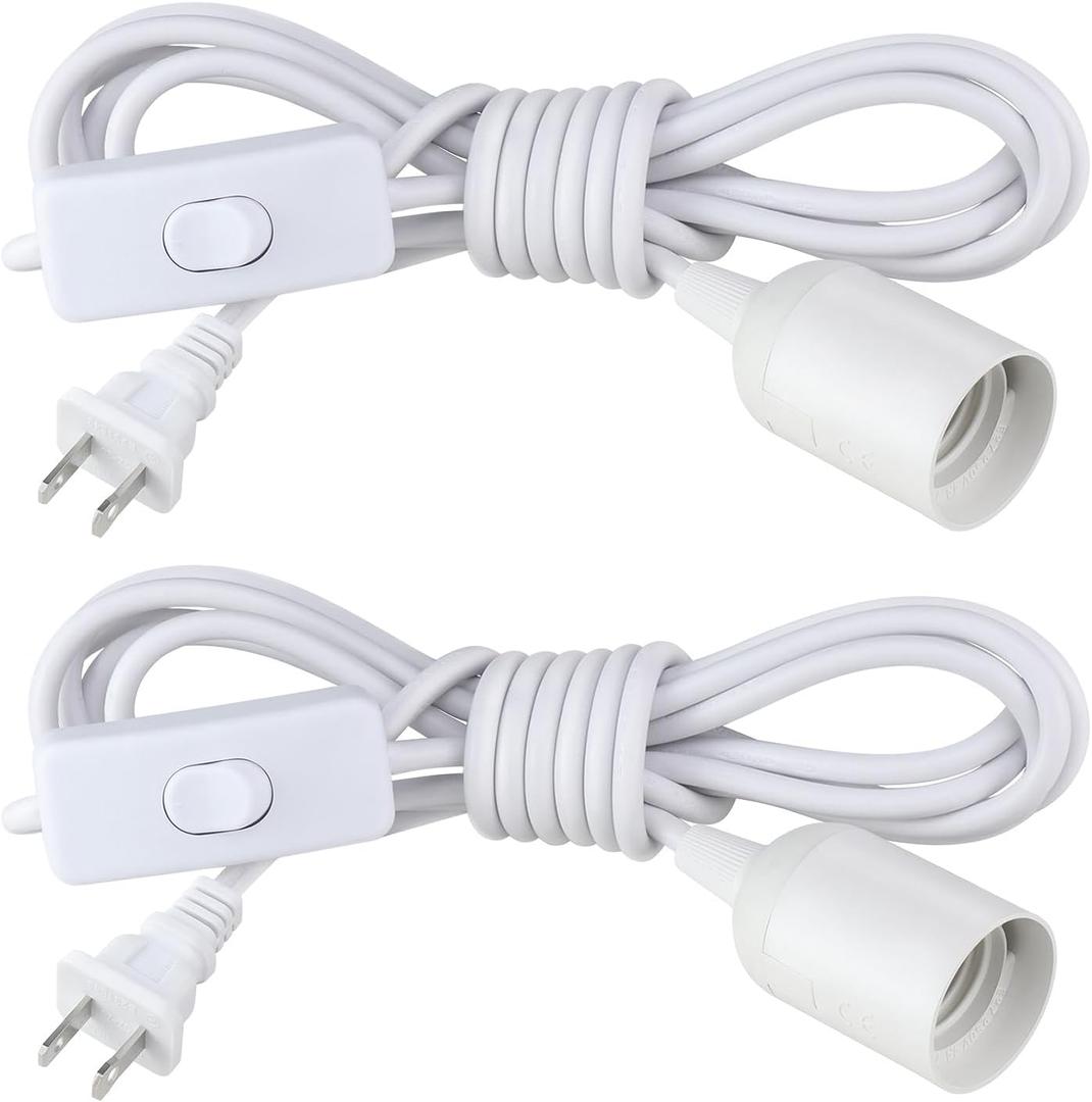 2Pack Plug in Hanging Light Kit, E26/E27 Vintage Hanging Lights with Plug in Cord, Retro Pendant Light Kit, 12FT Cord with On/Off Switch, Pendant Light Cord for Hanging Light, White