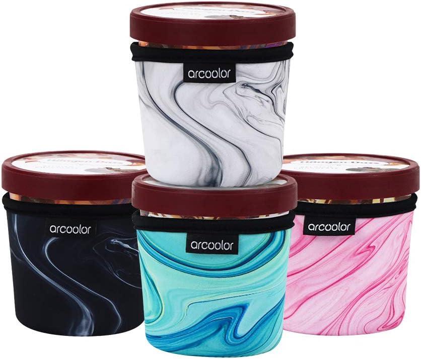4 Pack Pint Size Ice Cream Sleeves Cozy Neoprene Cover with Spoon Holder (Marble)