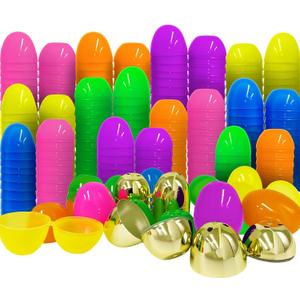 300 Pcs Plastic Easter Eggs Bulk Mega Pack (2.3") - Fillable Empty Easter Eggs with 6 Golden Eggs, 6 Bright Colors - Giant Easter Egg Hunt Event Supplies, Church & School Party Favors