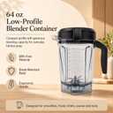 Blender Pitcher 64oz Low-Profile, Compatible with 750, 5200, 5000, 6300, 7500, Vm0102, Vm0103, Vm0197, E310 Classic/Explorian/Commercial Series etc Container Jar Cup