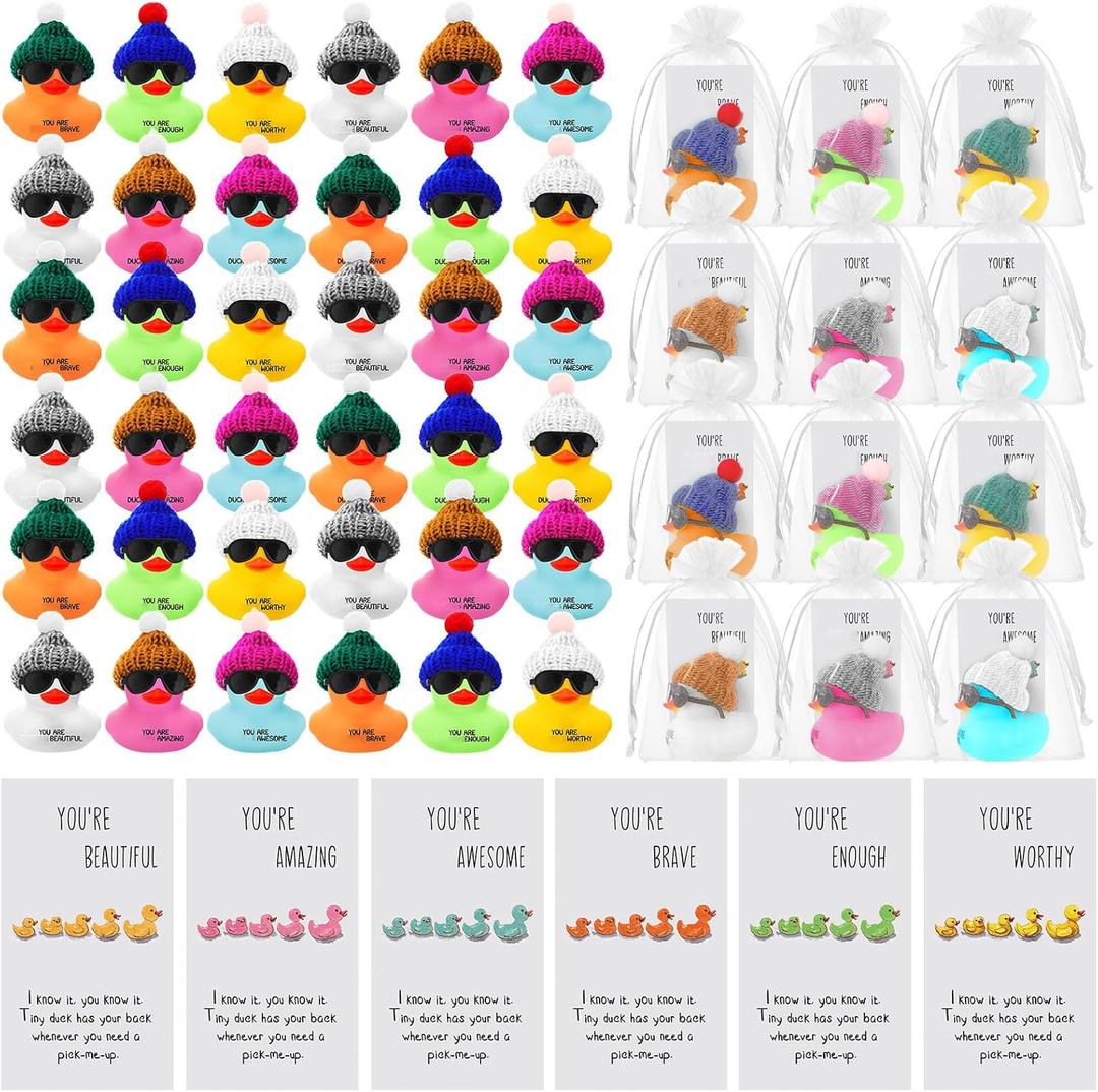 Liliful 2 Inch Rubber Employee Appreciation Gift Ducks Bulk with Hats Glasses You Are Awesome Sign Card for Staff Team Coworker Friends(108 Sets,Colorful)