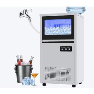 Commercial Ice Maker Machine, 150Lbs/24H with 45Lbs Storage, Fast Ice Making in 8-15Mins, Stainless Steel Under Counter or Freestanding Ice Machine for Home, Party, Office - 2 Water Inlet Modes, 250 watts, WQJR-T50