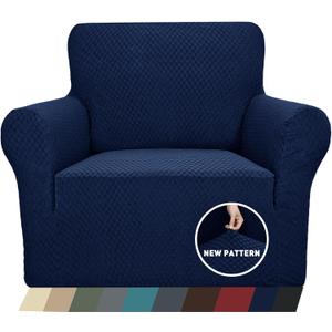 ZNSAYOTX 1 Piece Jacquard Chair Slipcovers for Living Room High Stretch Chair Covers with Arms Anti Slip Pets Friendly Couch Sofa Armchair Cover Furniture Protector (Chair, Navy Blue) (Small (31"-46"))
