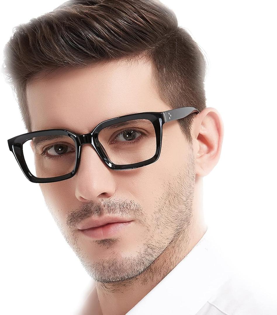 MARE AZZURO Retro Square Reading Glasses Men Large Readers (Black, 1.75)