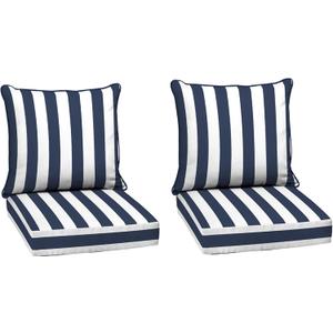 Arden Outdoor Deep Seat Cushion Set (2-Pack), 24 in x 24 in, Weather-Proof, Rain-Proof, Fade Resistant Patio Cushion for Chair, Sofa, and Couch Sapphire Blue Cabana Stripe