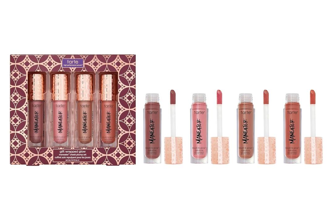 Tarte Maneater Blush & Glow Cheek Plump Lightweight Cheek Tint & Illuminator With Coconut Water, Hyaluronic Acid & Vitamin E For Hydrated, Smooth, Radiant Finish, Vegan & Cruelty Free (Pink, Buff, Coral & Raspberry)