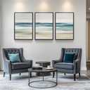 Framed Abstract Coastal Wall Art for Living Room, Large Blue Coastal Landscape Decor, 3 Piece Minimalist Beach Ocean Painting Artwork for Walls, Canvas Prints for Bedroom Hallway Wall Decor, 24x36 In