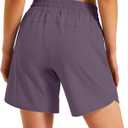 Ksmien Women's 5"/ 7" Athletic Running Shorts Quick Dry Lightweight Workout Gym Shorts with Zipper Pockets UPF 50+ (Purple, L)