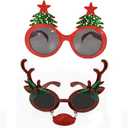 BOLZRA Christmas Sunglasses Props, 2 Pack Cartoon Reindeer Xmas Tree Eyeglasses Costume Glasses for New Year Party Favors Ornaments Gift