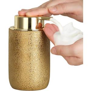 Gold Foam Soap Dispenser,Foaming Soap Dispenser with Plastic Foam Pump for Bathroom&Kitchen,12oz Ceramic Foaming Dispenser for Dish Soap,Hand Wash (Classic Bright Gold)