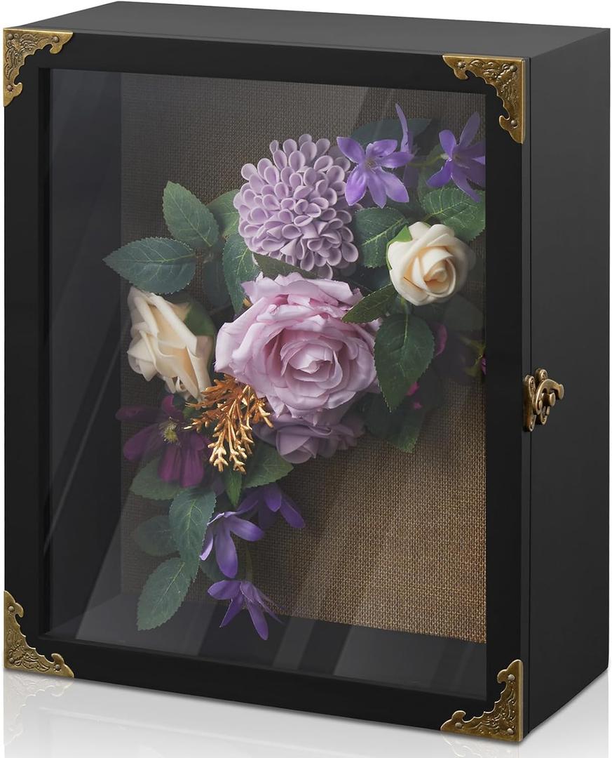 Deep Shadow Box,11x13-inch Shadow Boxes Display Cases, Large Shadow Box Frame, 4-inche Interior Deep Display Cases, Black Wooden Keepsake Boxes for Bridal Bouquets