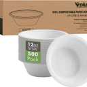 Vplus 500 Pack 12 OZ Paper Bowls Bulk, Disposable Compostable, Eco-friendly Bagasse, Heavy-duty Bowls Perfect for Milk Cereals, Snacks, Salads, 6.3 inches x 1.35 inches