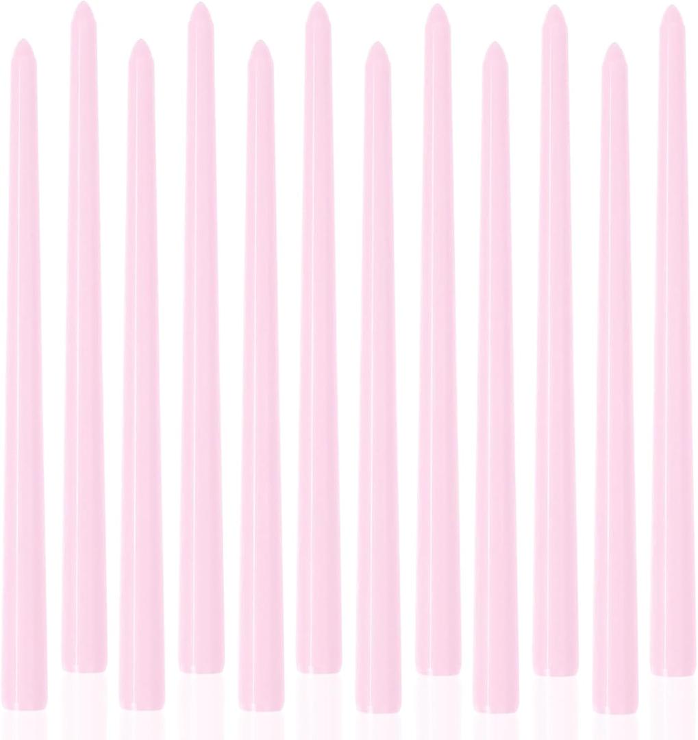 Light Pink Tall Taper Candles 12 inch Unscented Smokeless Long Tall Tapered Candle for Candlesticks Sticks Wedding Advent Home Decor Dinner ChristmasSet of 12