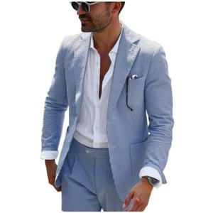 Leisure Mens Striped Seersucker Slim Fit Suit Grooms Lightweight Sear Sucker Suit for Wedding (XX-Large, Navy Blue)