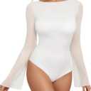 MANGOPOP Women's Boat Neck Bell Sleeve Bodysuit Sexy Sheer Mesh Double Lined Body Suits Going Out Fall Tops 2025 (Medium)