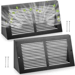 Landhoow 2 Pack Triangular Baseboard Fits 14"w x 6"h Duct Opening Size Return Air Grille Vent Covers Steel Air Register Vent Cover Grill Diffuser, Black, Outer Dimensions 15 3/4 x 6 5/8"