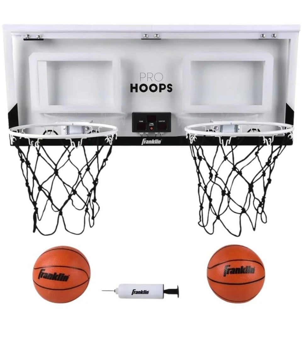 Franklin Sports Over The Door Indoor LED Basketball Hoops-Steel Rim Mini Basket-Includes Ball and Pump-Light Up Backboard