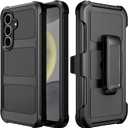 for Samsung Galaxy S24 Plus Case, Heavy Duty Protective Case Rugged Shockproof Phone Cover with Belt Clip Holster/Kickstand for Samsung Galaxy S24+/S24 Plus (Black, S24 Plus)