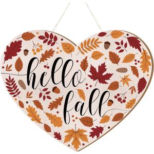 3 x BBTO Thanksgiving Pumpkin Welcome Sign Door Decor Hello Fall Wood Hanging Decoration Autumn Wooden Signs Rustic Fall Decorative for Porch Home Wall Indoor Outdoor Decor(Heart)